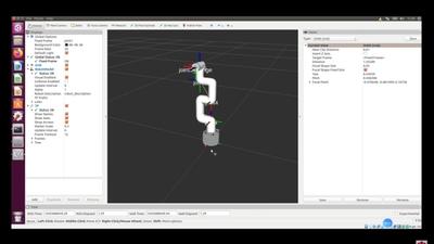 Screenshot of Ubuntu Linux running ROS and a virtual model of robot arm myCobot 280.
