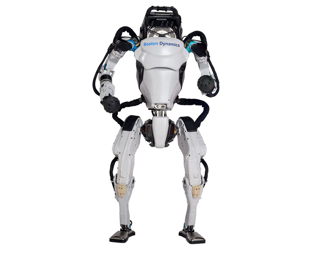 360° spin of an advanced looking two legged humanoid robot.