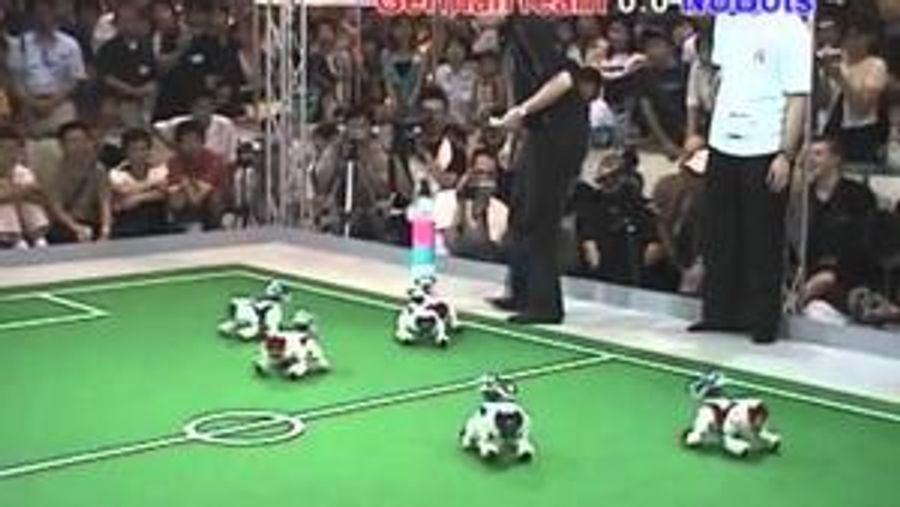 Aibo teams play soccer.