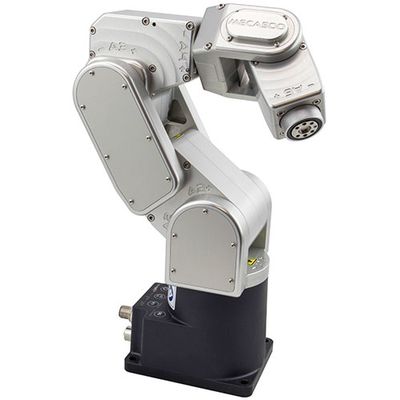 A compact, 33cm tabletop silver robotic arm.