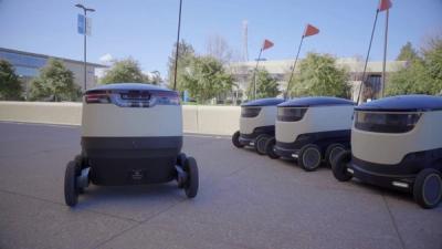 Starship robots deliver food, drinks, and parcels.